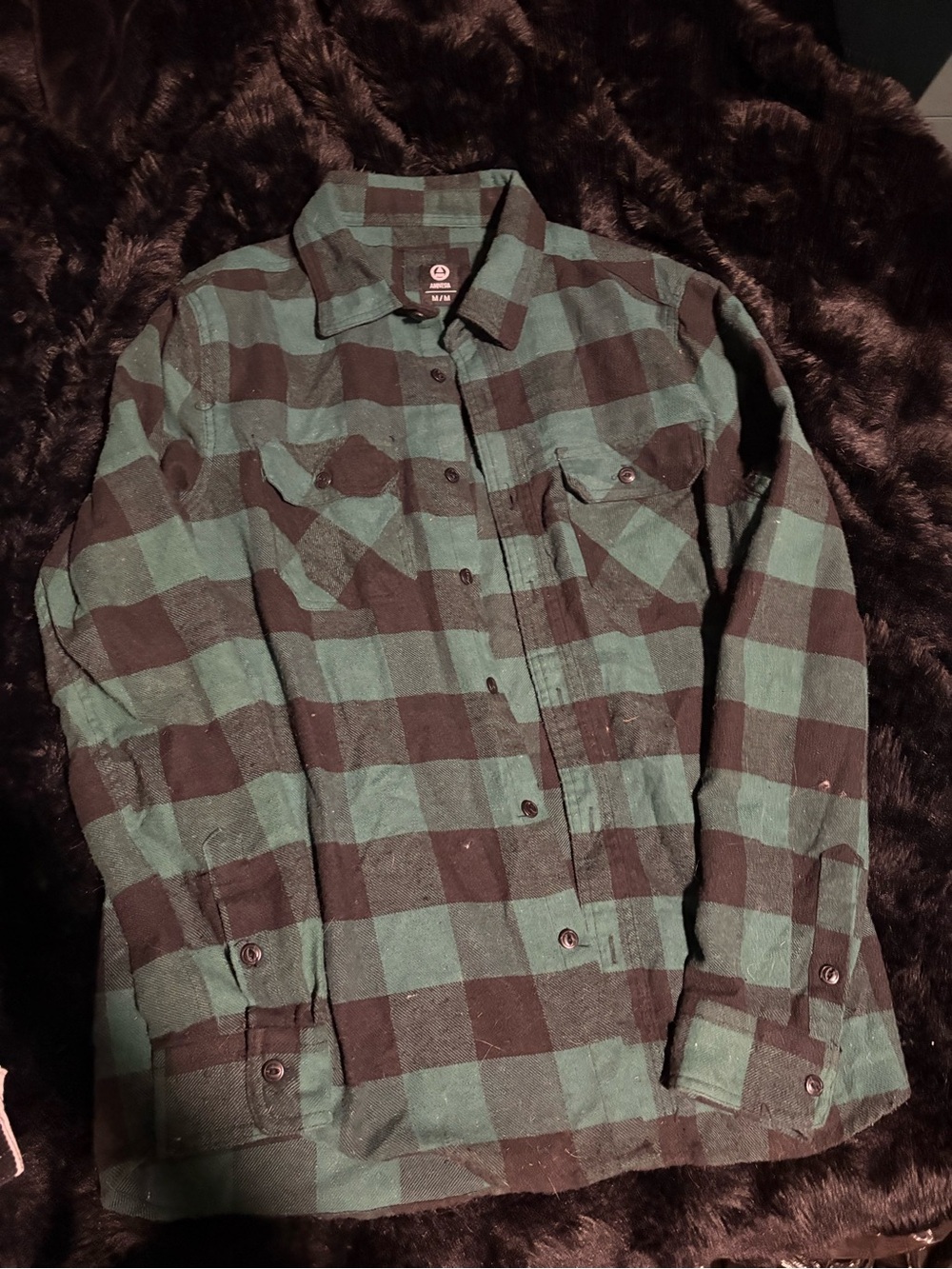 Men's Green and Black Plaid Button-Up Shirt